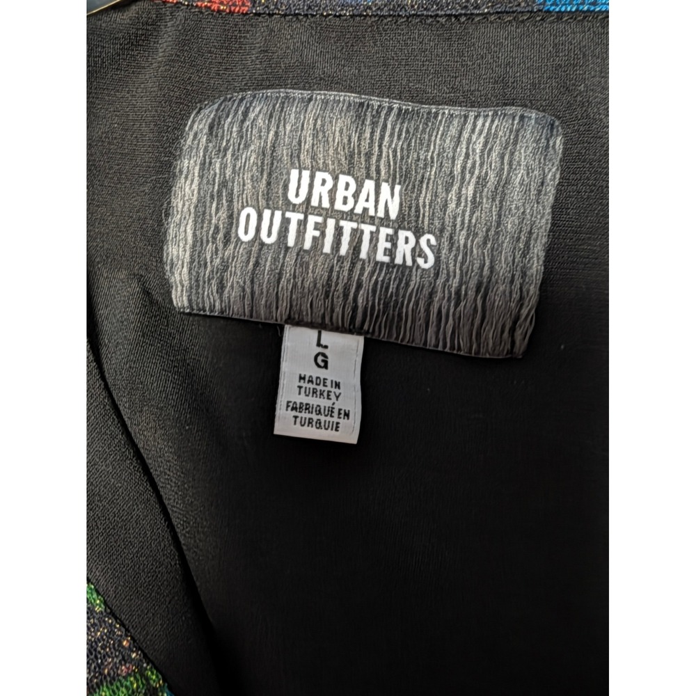 Urban Outfitters Glitter Mesh Ruched Floral Mini Dress Blue Yellow Large - Picture 6 of 6